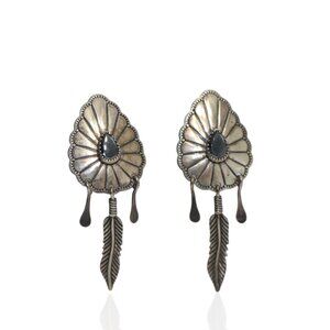 Vintage Southwestern Sterling Silver Concho Earrings Hematite
